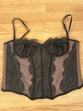 Urban Outfitters Taupe and Black Lace Bustier Crop Top